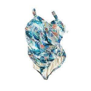 Jantzen Draped‎ One Piece Bathing Suit Island Dream Floral Stretch NWT 24W